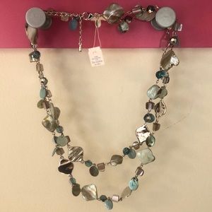 NWT Lia Sophia long silver and aqua necklace.